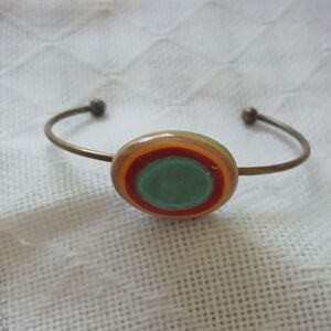 Vintage 70s Bracelet Modernist Painted Wood Space Age Galactic Planetary Saturn